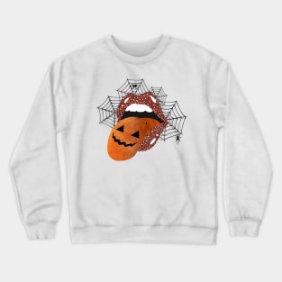 Halloween Creepy Mouth Pop Art Lips Scary Pumpkin Leopard Lipstick Crewneck Sweatshirt